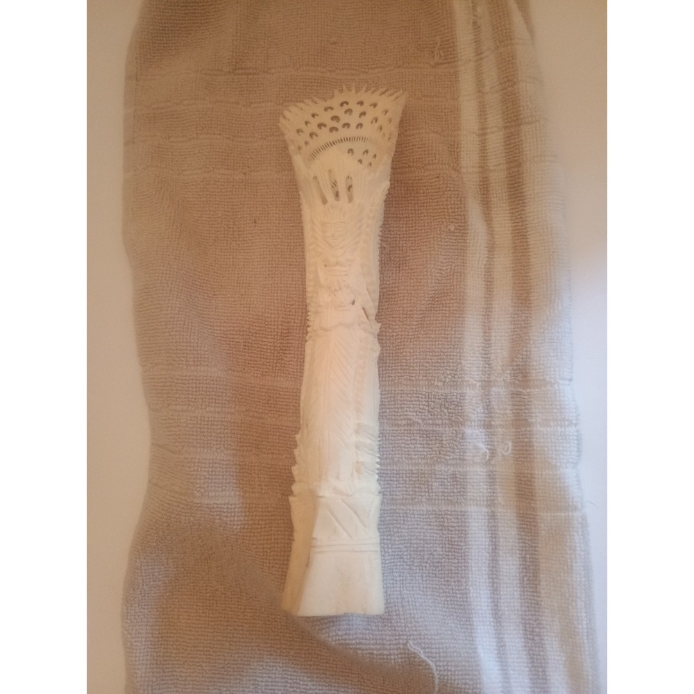 Vintage Hand Carved Bonine Cow Bone Totem Figurine 10"